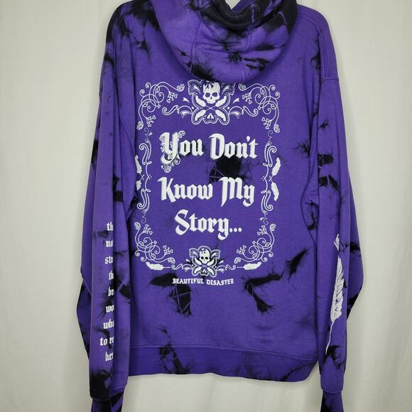 Beautiful Disaster Purple Tie Dye Know My Story Pullover Hoodie Size Curvy 2XL - Picture 7 of 10